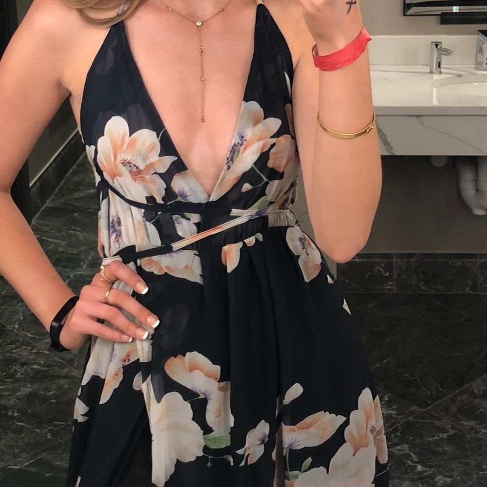 Low Cut Floral Formal Dress